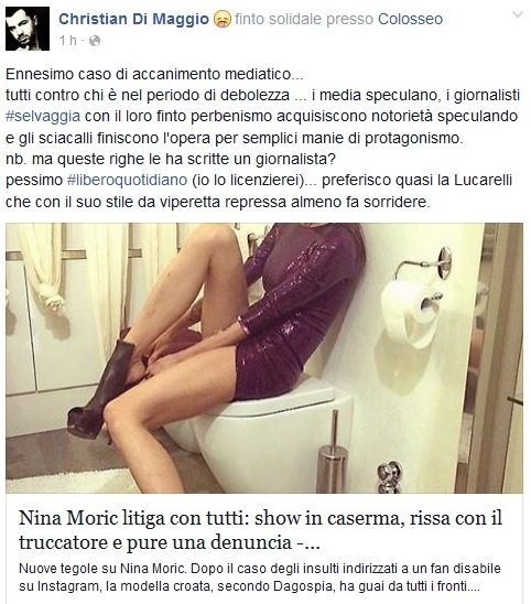 Christian Di Maggio attacca Selvaggia Lucarelli e difende Nina Moric su Facebook