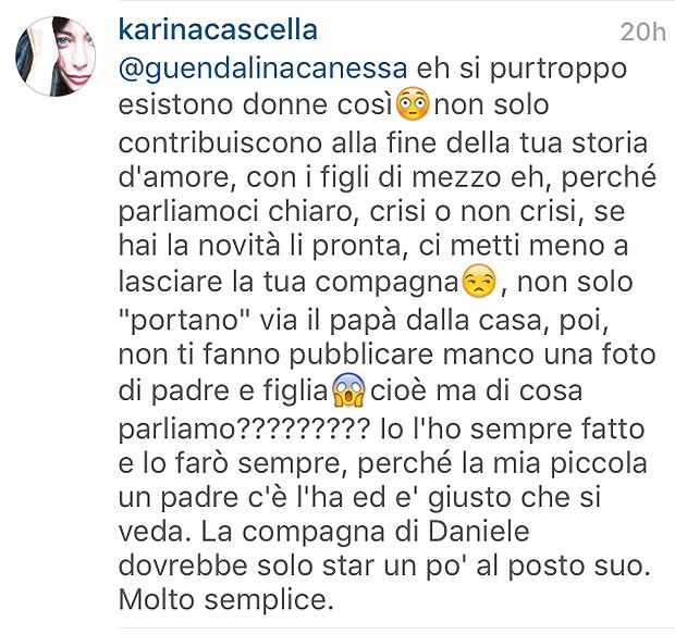 Il post social di Karina Cascella - Foto: Instagram